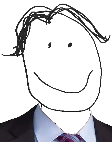 cartoon line drawing of face wearing a suit and tie